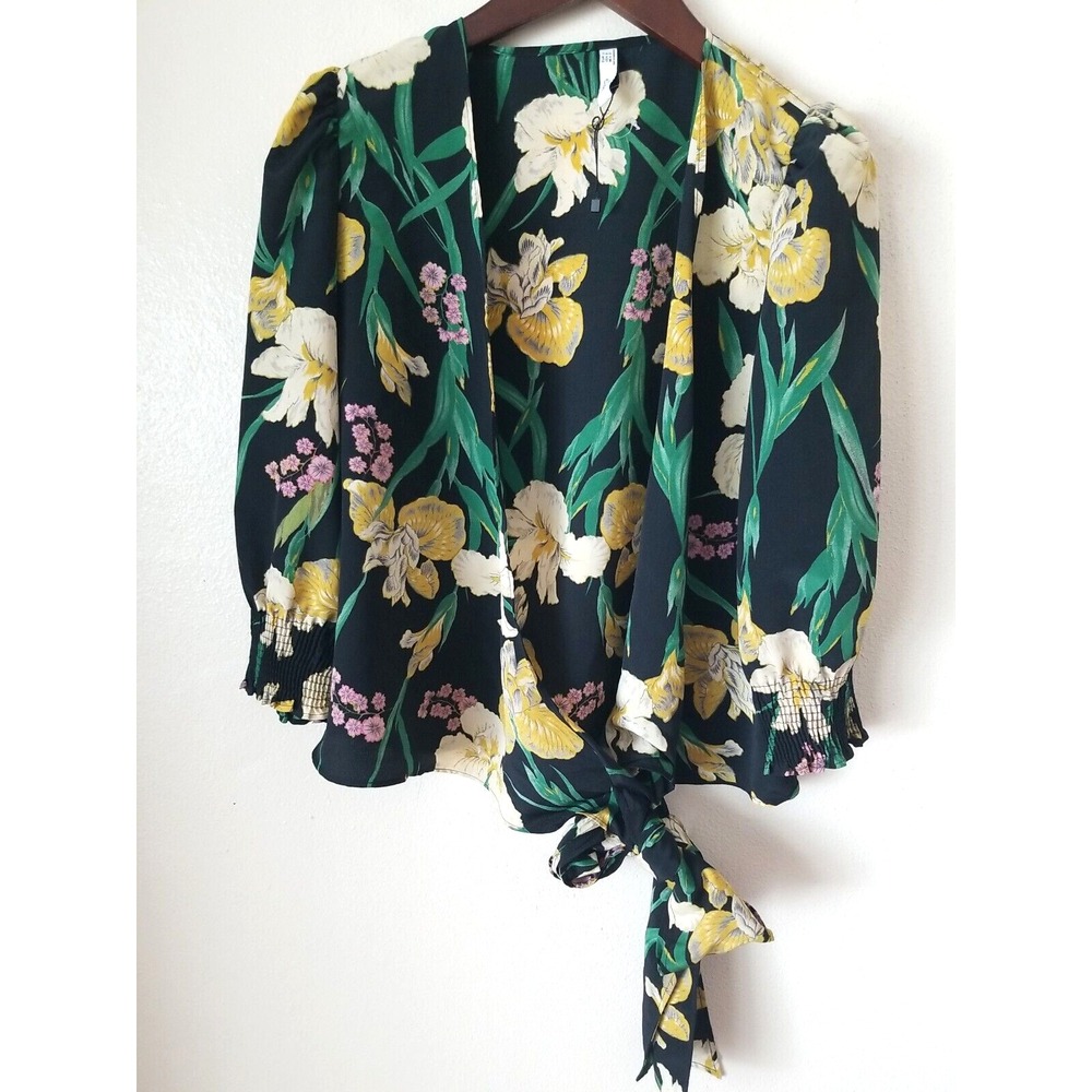 MNG Suit Collection - Womens Black Floral Full Wrap Shirt Blouse - Size 8 US